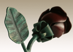 薔薇（バラ）部　着色　及び　古美仕上げ参考例 花部：レッド　 ツル部/葉部：グリーンゴールド古美仕上げ